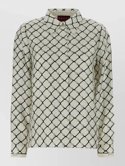 Gucci Silk Shirt Collared Neck Long Sleeves Pattern In White