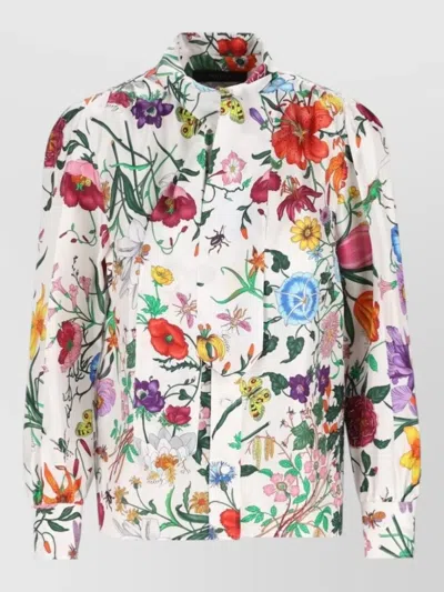 Gucci Silk Shirt Floral Print Long Sleeves Collar In Multi