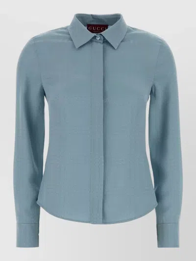 Gucci Silk Shirt Long Sleeves Collared Cuffs In Blue