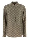 Gucci Beige Printed Silk Twill Shirt In Neutral