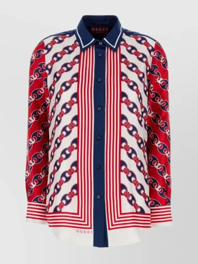 Gucci Silk Shirt Printed Pattern In Red