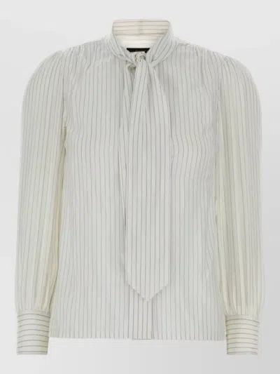 Gucci Silk Shirt Puff Sleeves Striped Design In White