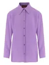 Gucci Long Sleeve Silk Shirt With Pointed Collar In Purple
