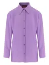 Gucci Long Sleeve Silk Shirt With Pointed Collar In Purple