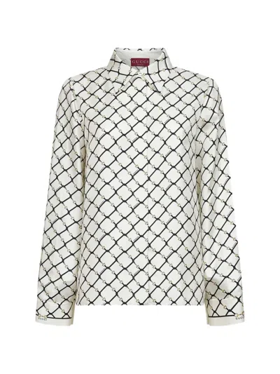 Gucci Silk Shirt Collared Neck Long Sleeves Pattern In White