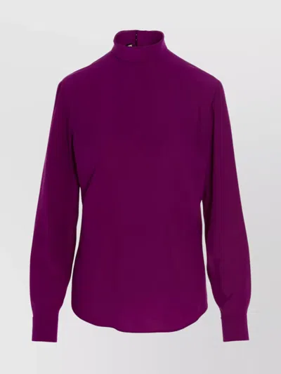 Gucci Silk Shirt With Buttoned High Neckline And Long Sleeves In Purple