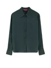 Gucci Interlocking Jacquard Silk Long Sleeve Shirt In Green