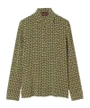 Gucci Horsebit Pattern Silk Long Sleeve Shirt In Yellow