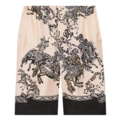 Gucci Silk Shorts With Roi Soleil Print 'ivory Black' In Multi