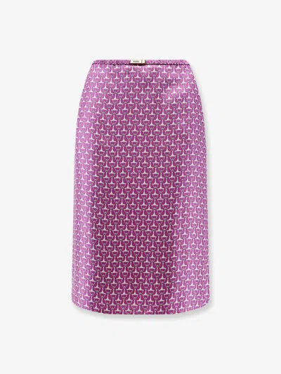 Gucci Silk Skirt With Horsebit Print In Purple