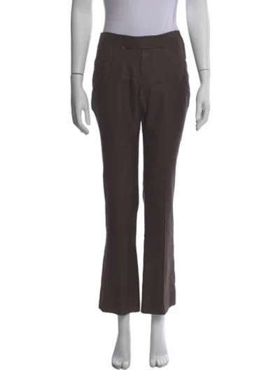 Pre-owned Gucci Silk Straight Leg Pants In Brown