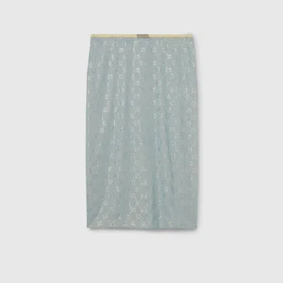 Gucci Silk Stretch Chiffon Skirt With Crystals In Blue
