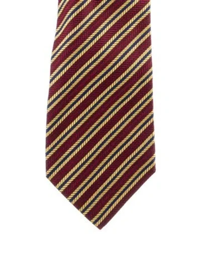 Pre-owned Gucci Silk Stripe Tie In Burgundy
