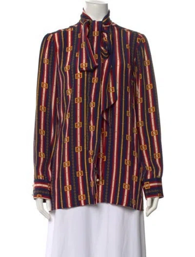 Pre-owned Gucci Silk Striped Blouse In Blue
