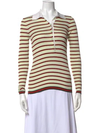 Pre-owned Gucci Silk Striped Polo W/ Tags In Green