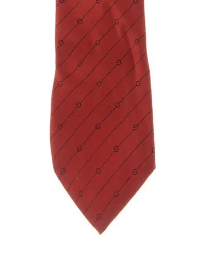 Pre-owned Gucci Silk Striped Tie In Red