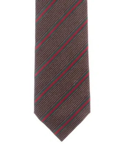 Pre-owned Gucci Silk Striped Tie W/tags In Brown