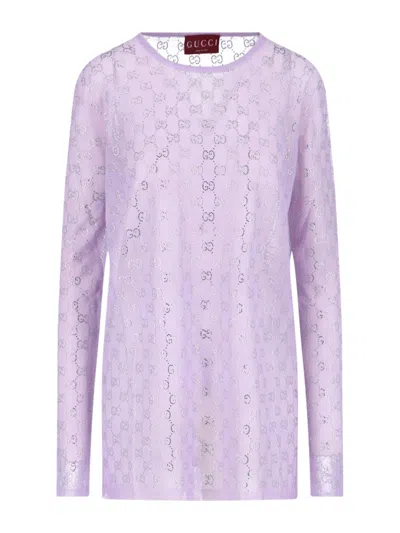 Gucci Silk Sweater With Crystals In Purple