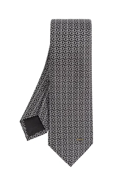 Gucci Silk Tie In Black Light Grey