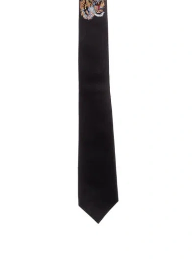 Pre-owned Gucci Silk Tie Featuring A Tiger Motif In Black