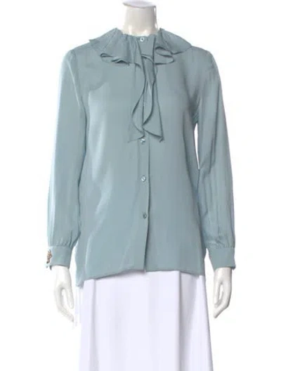 Pre-owned Gucci Silk Tie Neck Blouse In Blue