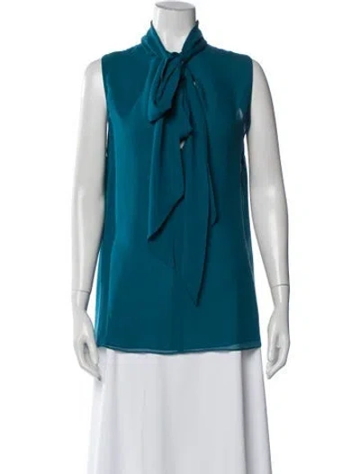 Pre-owned Gucci Silk Tie Neck Blouse In Blue