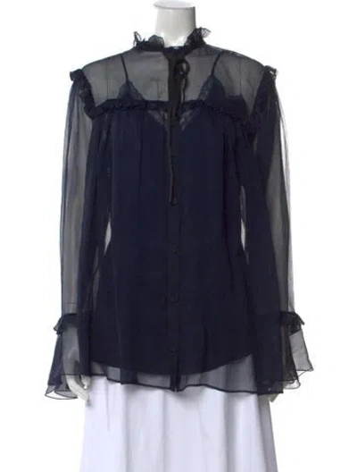 Pre-owned Gucci Silk Tie Neck Blouse In Blue
