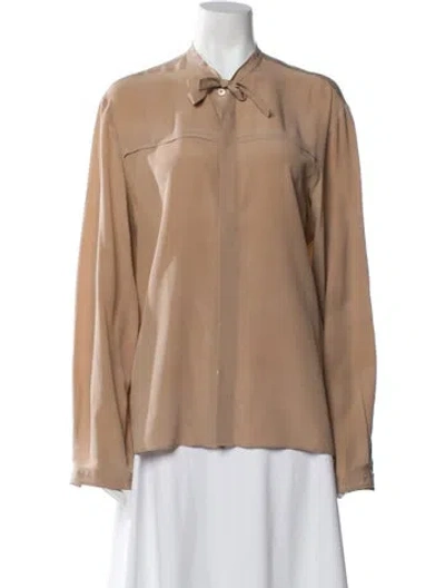 Pre-owned Gucci Silk Tie Neck Blouse In Neutral