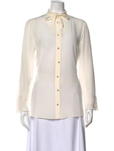 Pre-owned Gucci Silk Tie Neck Blouse In Neutral