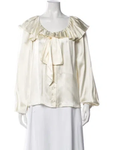 Pre-owned Gucci Silk Tie Neck Blouse In Neutrals