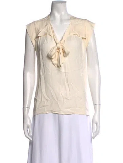 Pre-owned Gucci Silk Tie Neck Blouse In Neutrals