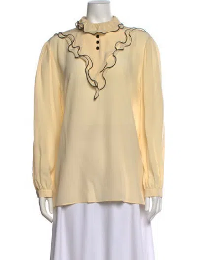 Pre-owned Gucci Silk Tie Neck Blouse In Neutrals