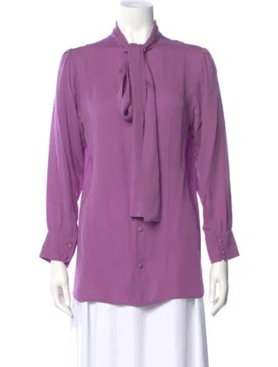 Pre-owned Gucci Silk Tie Neck Blouse In Purple