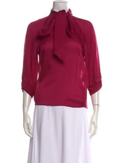 Pre-owned Gucci Silk Tie Neck Blouse In Purple