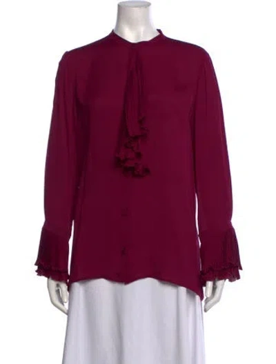 Pre-owned Gucci Silk Tie Neck Blouse In Purple