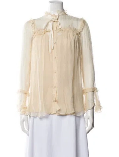 Pre-owned Gucci Silk Tie Neck Blouse W/ Tags In Neutrals