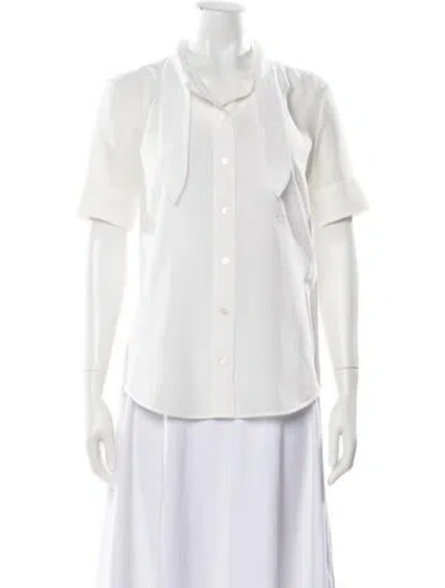 Pre-owned Gucci Silk Tie Neck Blouse In White