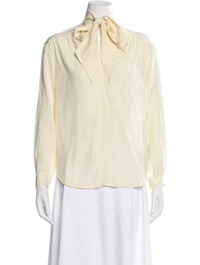 Pre-owned Gucci Silk Tie Neck Blouse In White