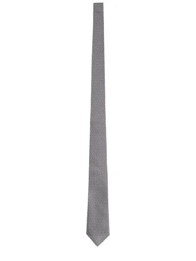 Gucci Men Silk Tie With Clamps In Gray