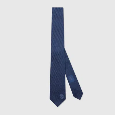 Gucci Silk Tie With Embroidery In Blue