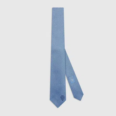 Gucci Silk Tie With Embroidery In Blue
