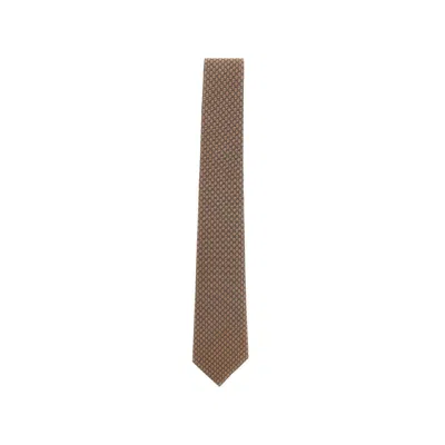 Gucci Silk Tie With Interlocking Gg Motif In Brown