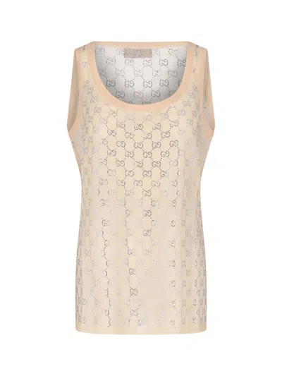 Gucci Silk Top With Crystals In Neutral