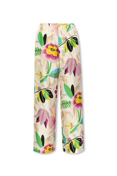 Gucci Printed Silk Pants In Ivory