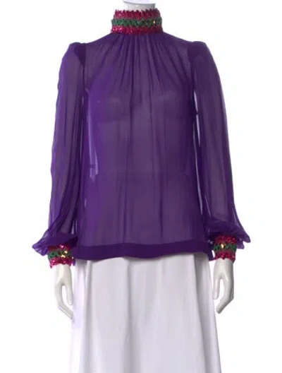 Pre-owned Gucci Silk Turtleneck Blouse In Purple