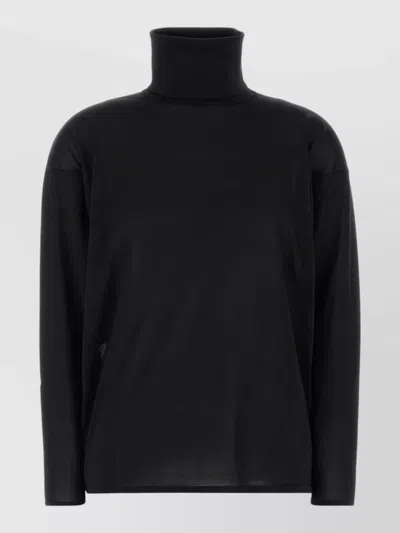 Gucci Silk Turtleneck Sweater Long Sleeves Plain In Blue