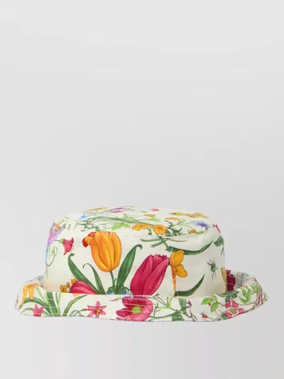 Gucci Silk Twill Cloche Hat Featuring Flora In White