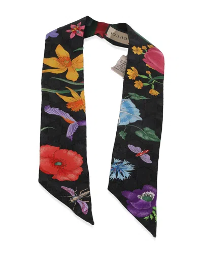 GUCCI GUCCI SILK TWILL GG MONOGRAM FLORAL TWILL RIBBON SCARF (AUTHENTIC PRE-LOVED)