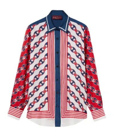 Gucci Silk Twill Printed Shirt In Multi