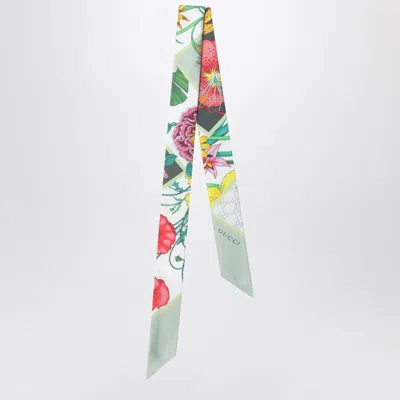 Gucci Silk Twill Ribbon With Flora Print Women In Multi